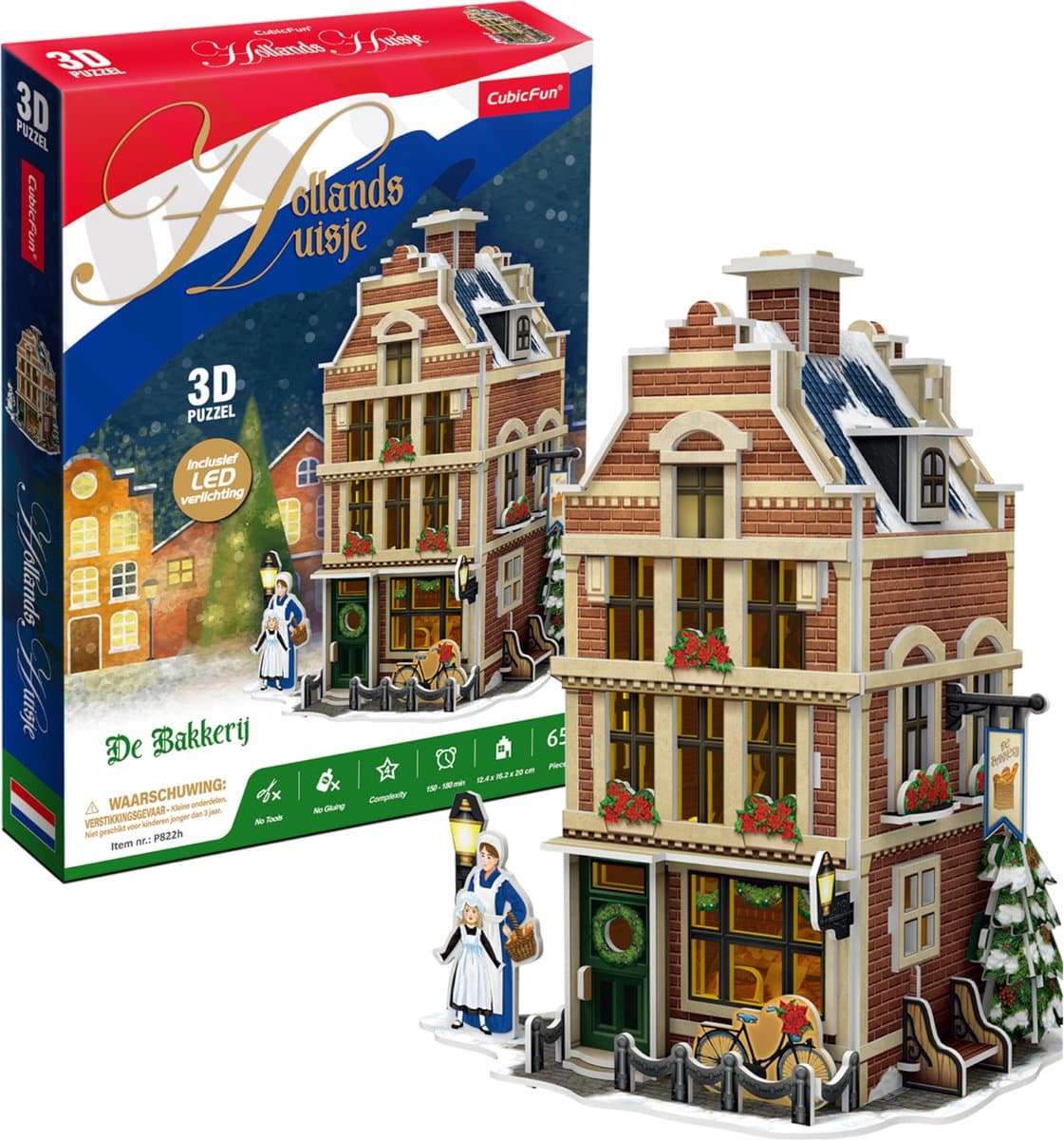 CUBIC FUN 3D-puzzel Hollandse bakkerij met LED-verlichting - 65 stuks