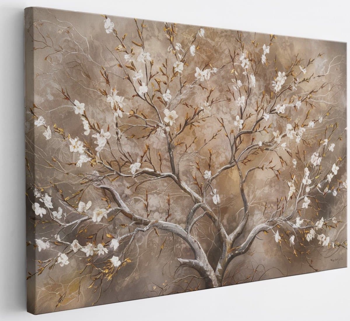 Saammp Canvas Schilderij - boom met witte bloesem - Abstract - 60x40 - Foto op canvas - Wanddecoratie - Muurdecoratie Woonkamer - Slaapkamer decoratie - Canvas Print