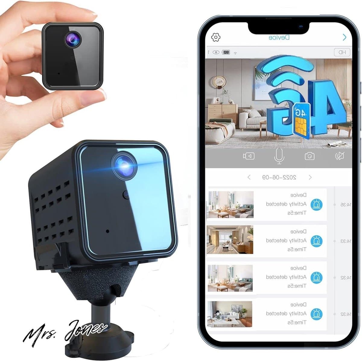 Mrs. Jones Mini-camera buiten bewakingscamera 4G camera bewakingscamera 2K batterijbewaking binnen live-overdracht simkaart radar bewegingsmelder nachtzicht .