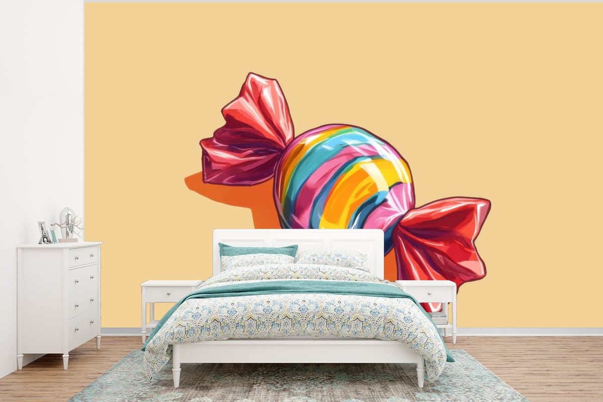 Behang - Fotobehang Geel - Snoep - Kleur - Breedte 350 cm x hoogte 260 cm