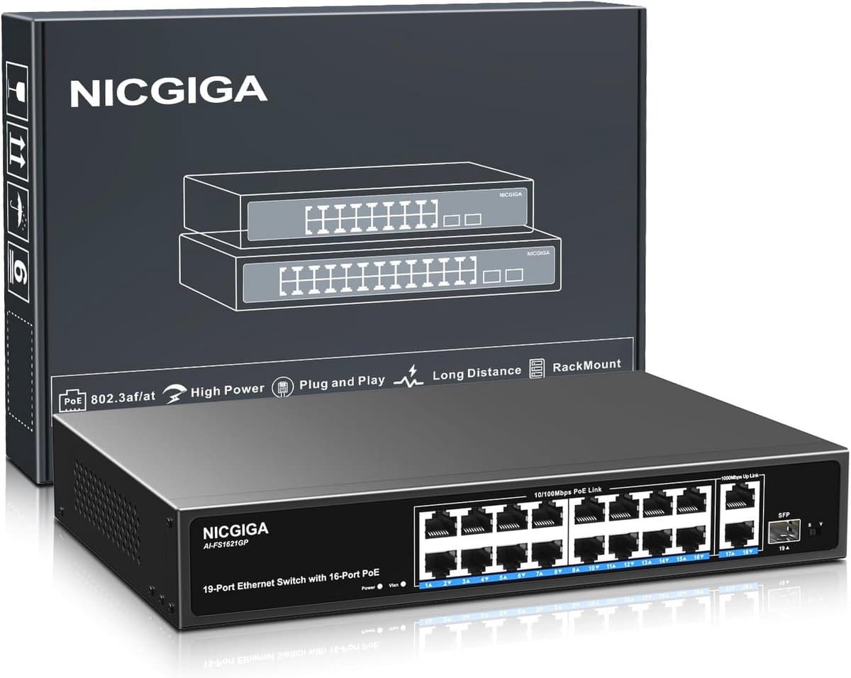 16-poorts PoE-switch met 250 W, Gigabit Uplink en SFP-poort voor eenvoudig netwerkbeheer
