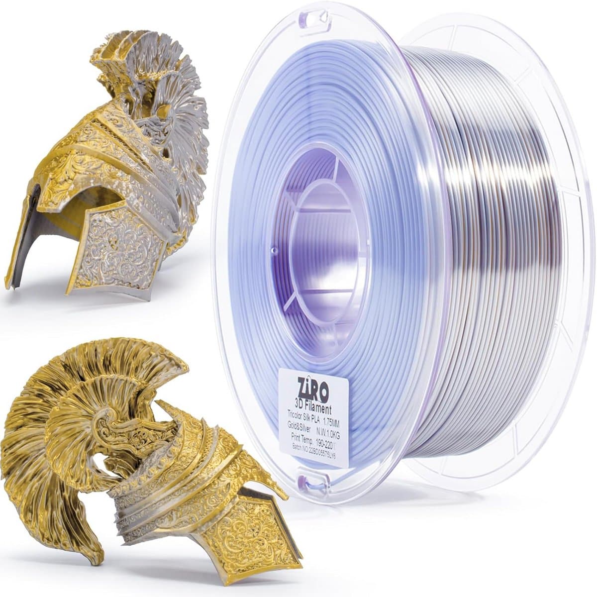 Driewekleurig Zijde PLA Filament 1.75mm voor 3D-printer en 3D-pen, Regenboog Goud Zilver