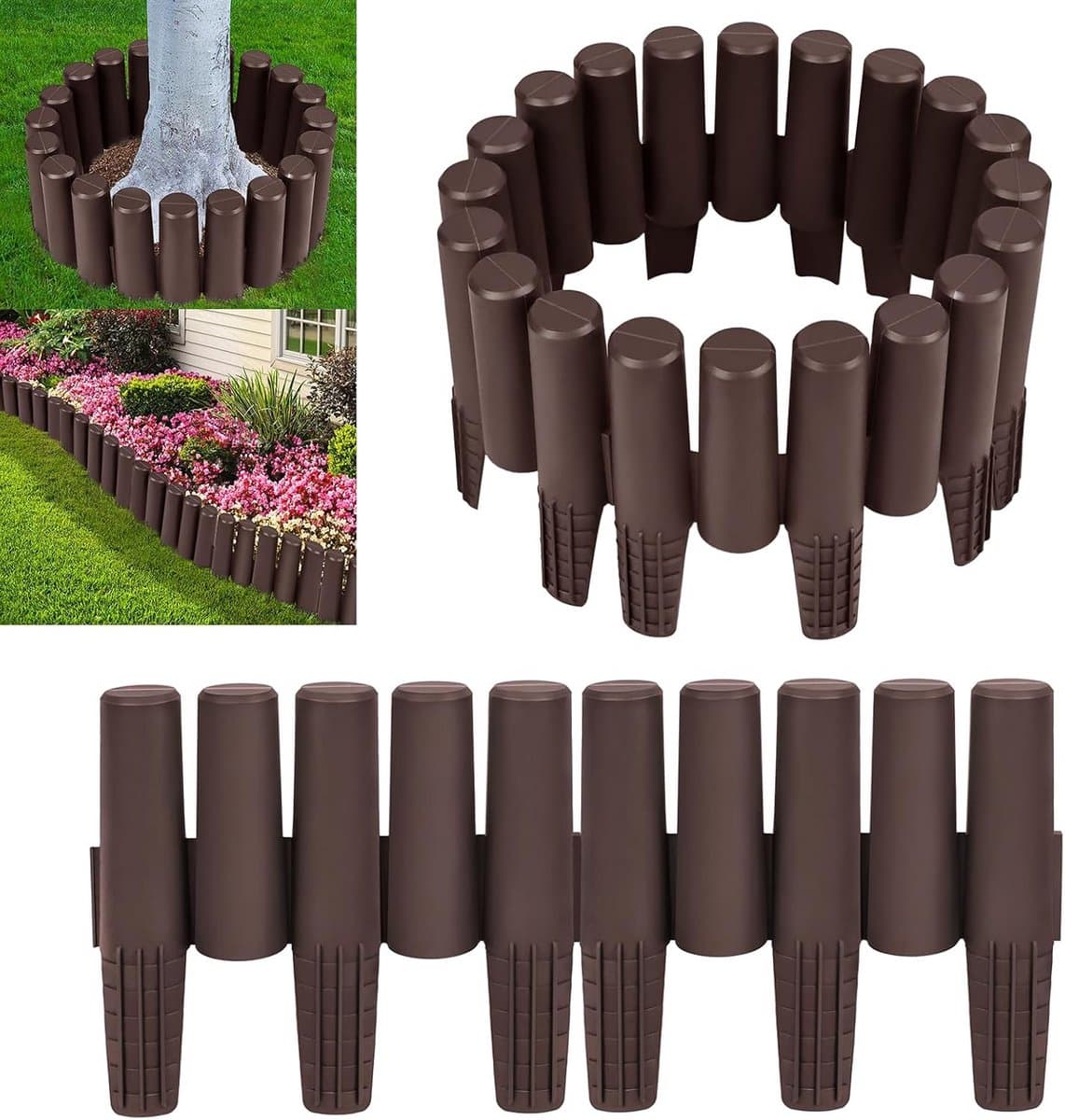 Flexibele Kunststof Tuinrand Houtlook voor Gazon en Paden 8,4 Meter