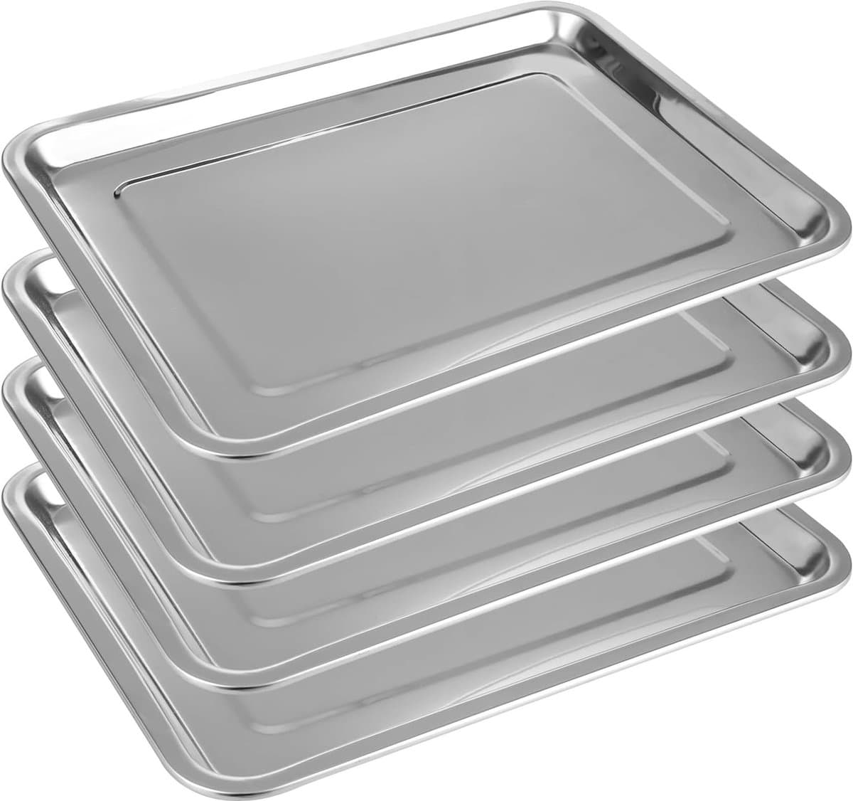 Baking tray - 4 pieces - stainless steel - 40 x 30 x 2 cm - rectangular oven tray voor bakken - roosteren - serveren - vaatwasser bestendig - niet-toxisch - gezond