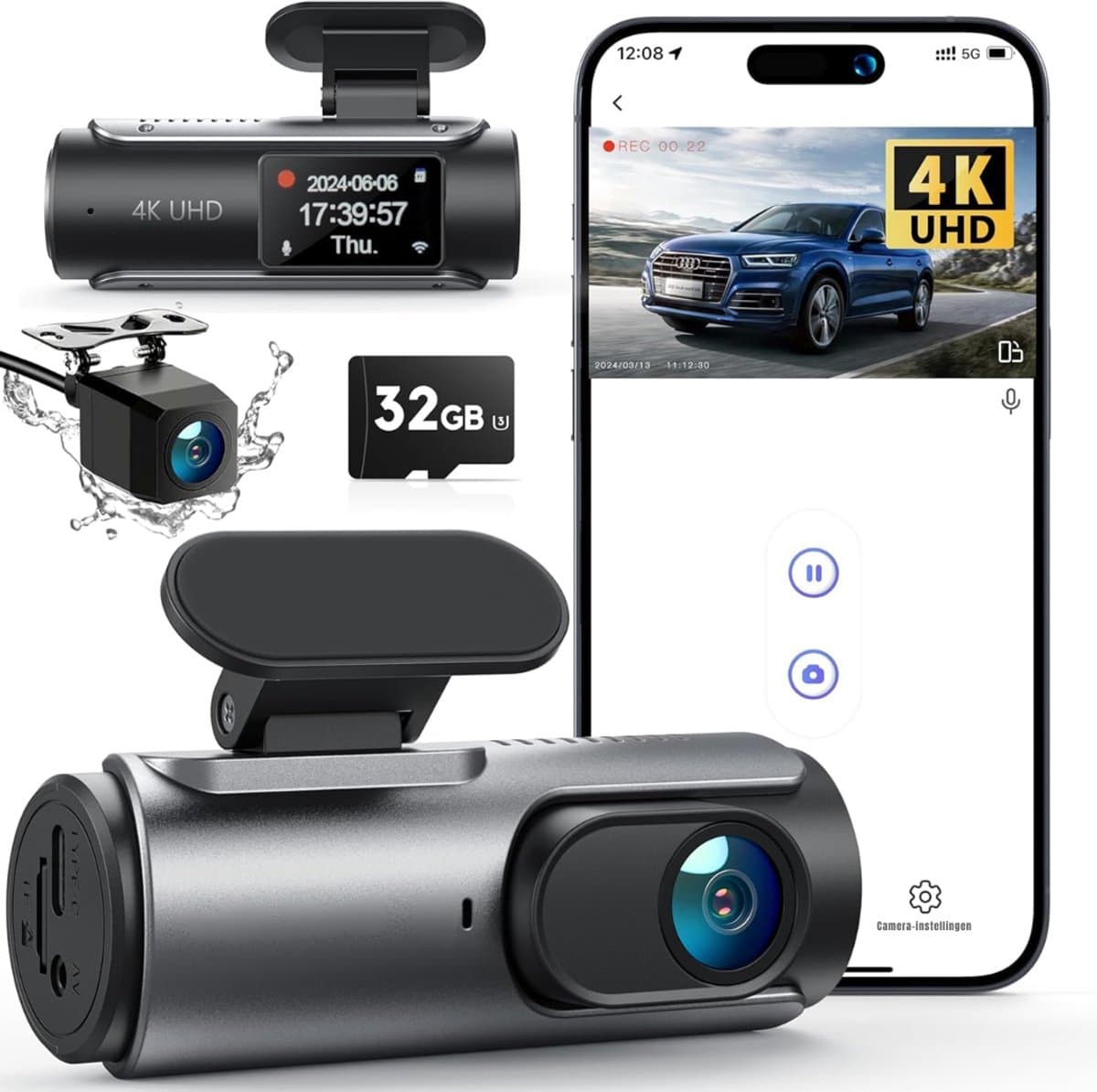 AMA® Dashcam Voor en Achter - Autocamera - Dashcamera - Nachtzicht - Zwart