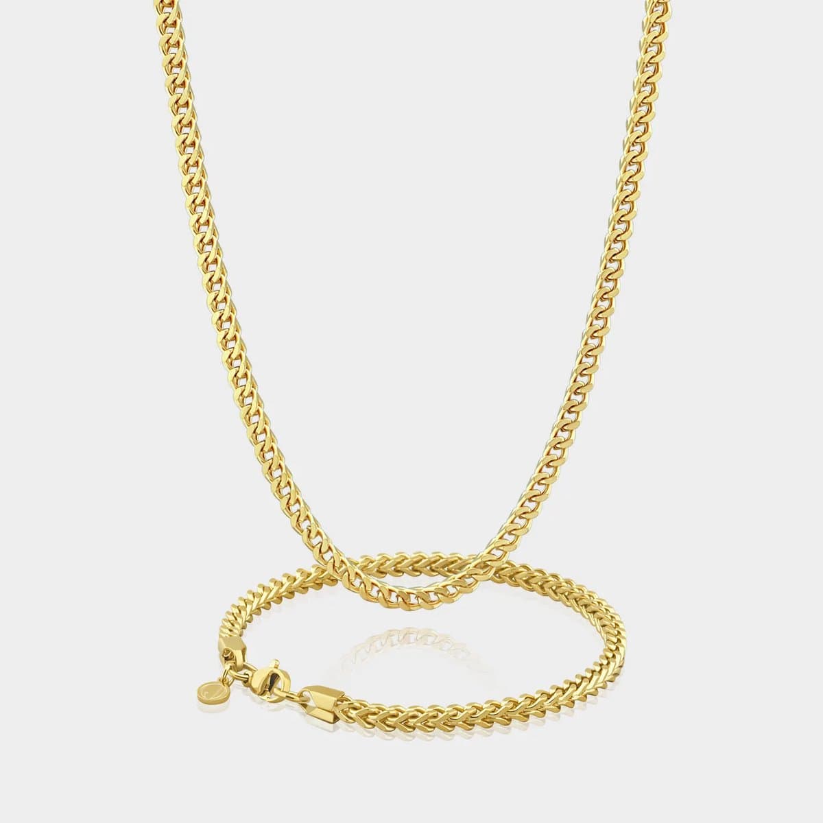 Franco Ketting 3 mm x Franco Armband 3 mm - Gouden Schakelketting en Schakelarmband Heren - 60/19 cm lang - Olympus Jewelry