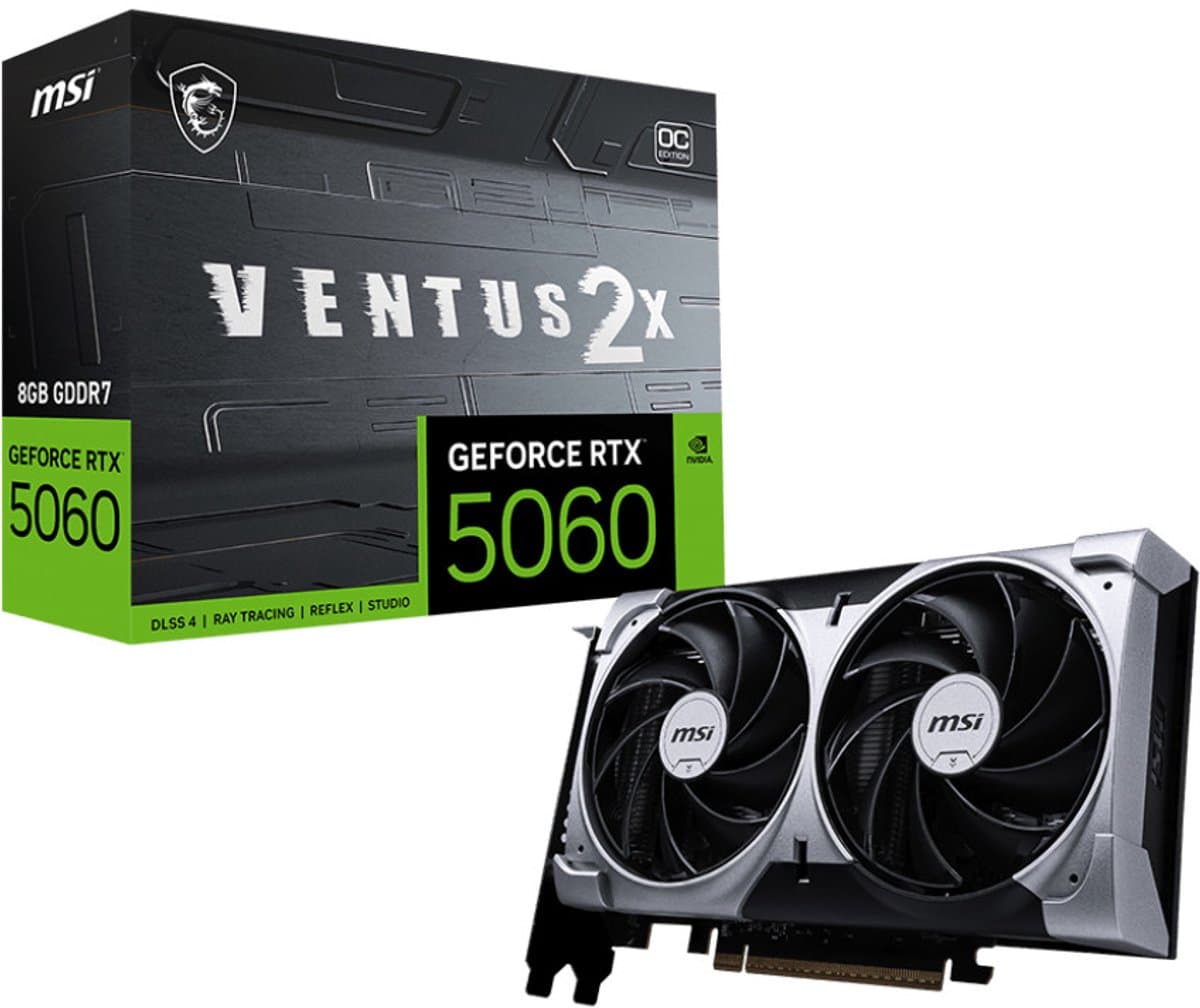 MSI NVIDIA GeForce RTX 5060 8G VENTUS 2X OC - Videokaart - 8GB - GDDR7 - PCIe 5.0 - 1x HDMI 2.1b - 3x DisplayPort 2.1a