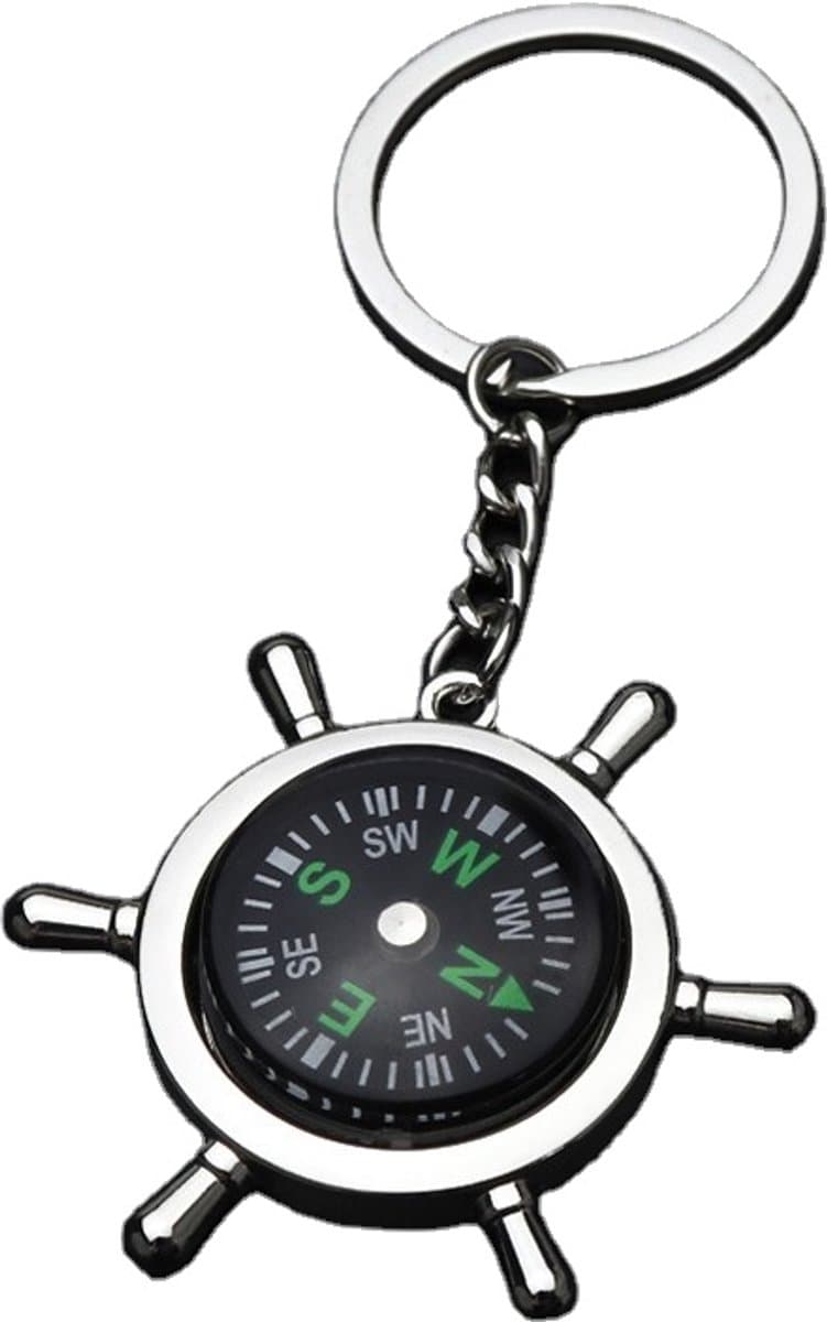Finnacle - Zilverkleurige Unisex Sleutelhanger - 4,3 Cm Kompas - Navigatie