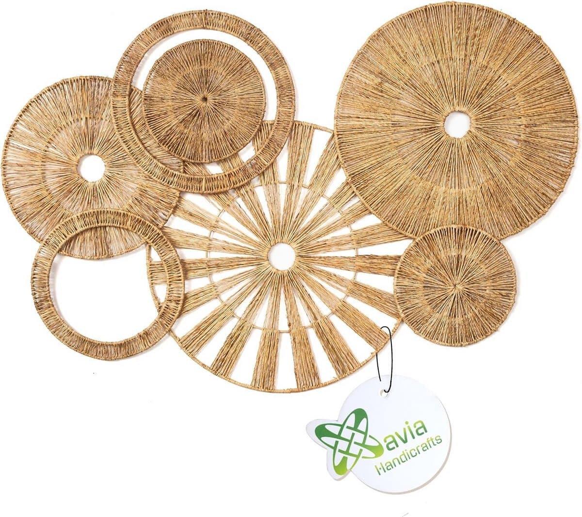 Set van 7 Riet Manden Wanddecoratie - Boho Geweven Rotan Plaat voor Woonkamer en Slaapkamer