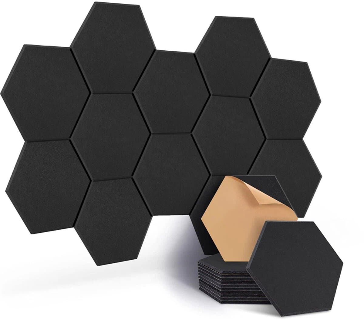Akoestische IsolereHomtas Zeshoek Akoestische Panelen – Zelfklevend – 12 stuks - Geluidsisolatie – Akoestisch wandpaneel - Zwart - 30x30x0.9cmnde Panelen