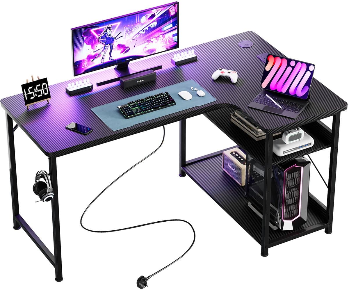 COMHOMA - Hoekbureau L-vorm 120 cm - Met USB Oplaadpoort en Stopcontact - Zwart