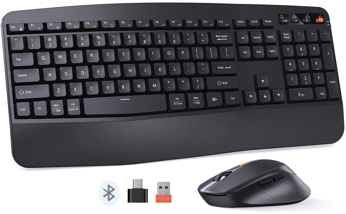 Meetion Director A2 - Draadloze Toetsenbord en Muis Combo - Ergonomisch Ontwerp - 2.4 GHz Draadloze Verbinding - USB-Ontvanger - Full-Size Toetsenbord - Comfortabele Draadloze Muis - Kantoor en Thuisgebruik - Zwart