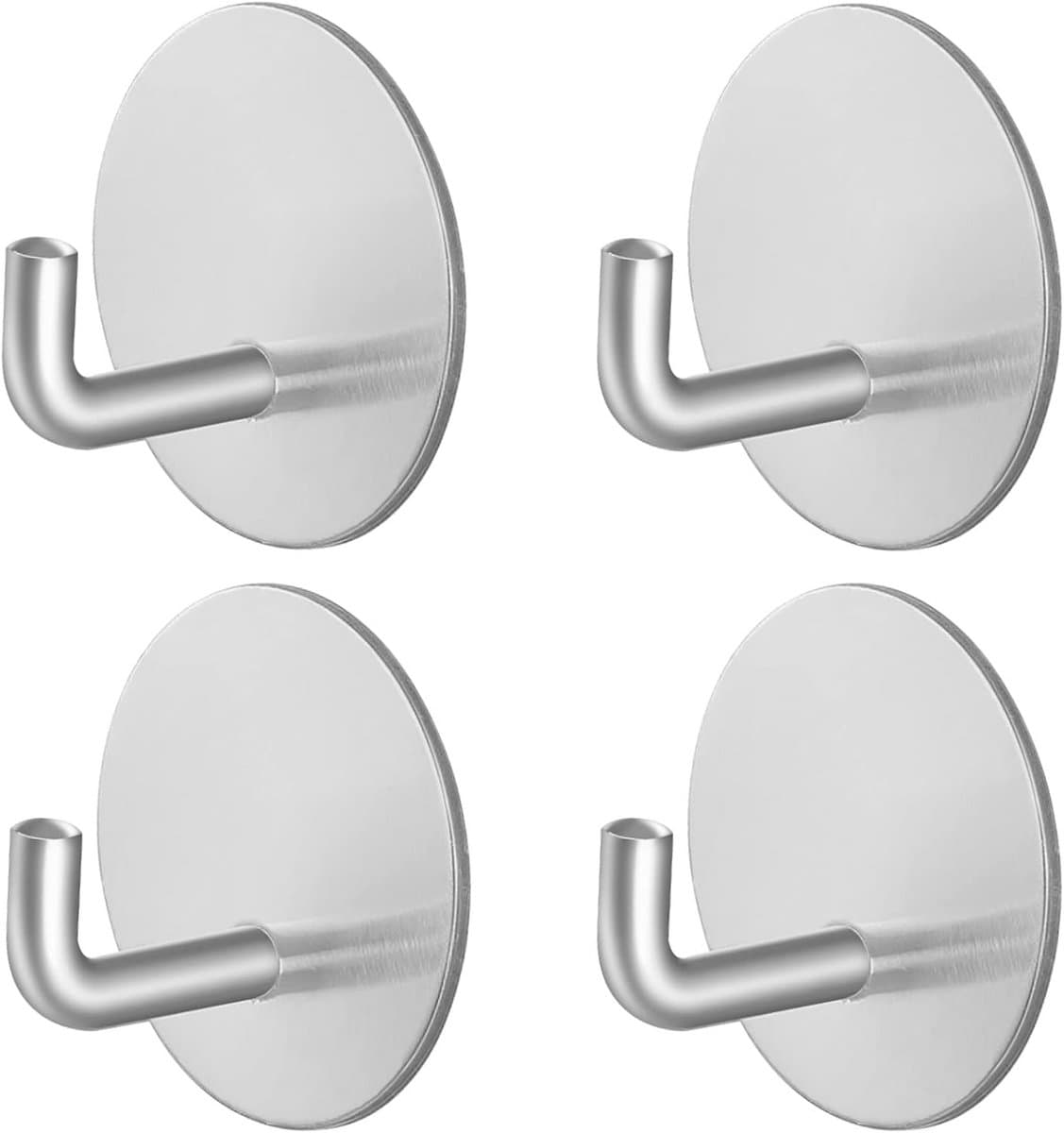 Set van 4 Ronde Handdoekhaken in Zilverkleurige Afwerking