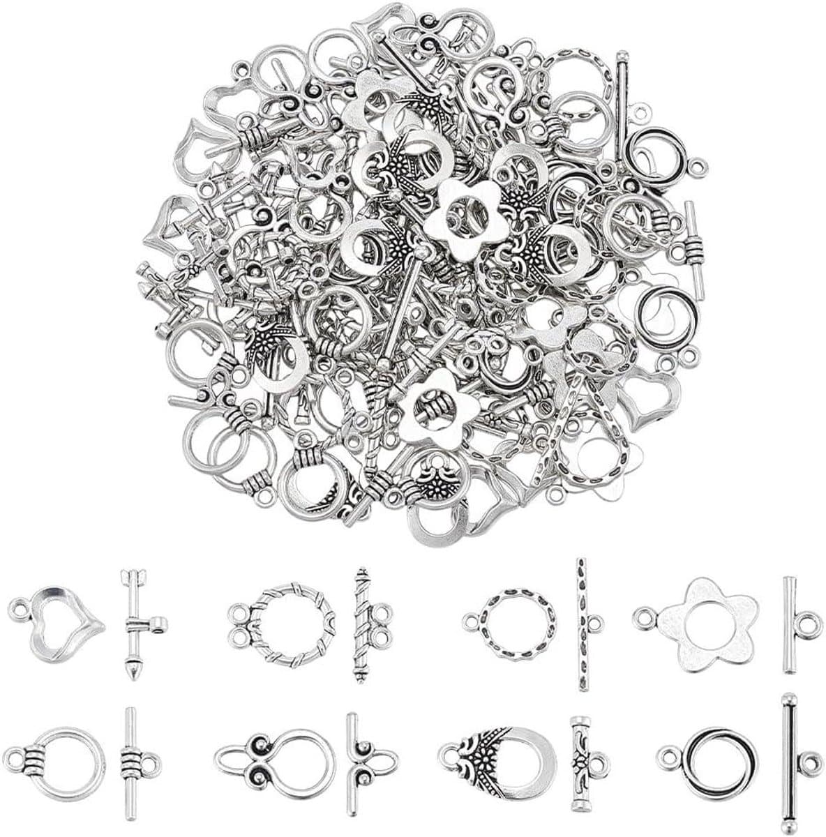 Allecto- Sieraden sluiting - Toggle Connectors - Metalen T-Bar - Ketting Armband - DIY Ambacht, Antiek Zilver - Geschikt voor alle stijlen - 80 stuks - Tibetaanse Stijl - Toggle Sluiting.