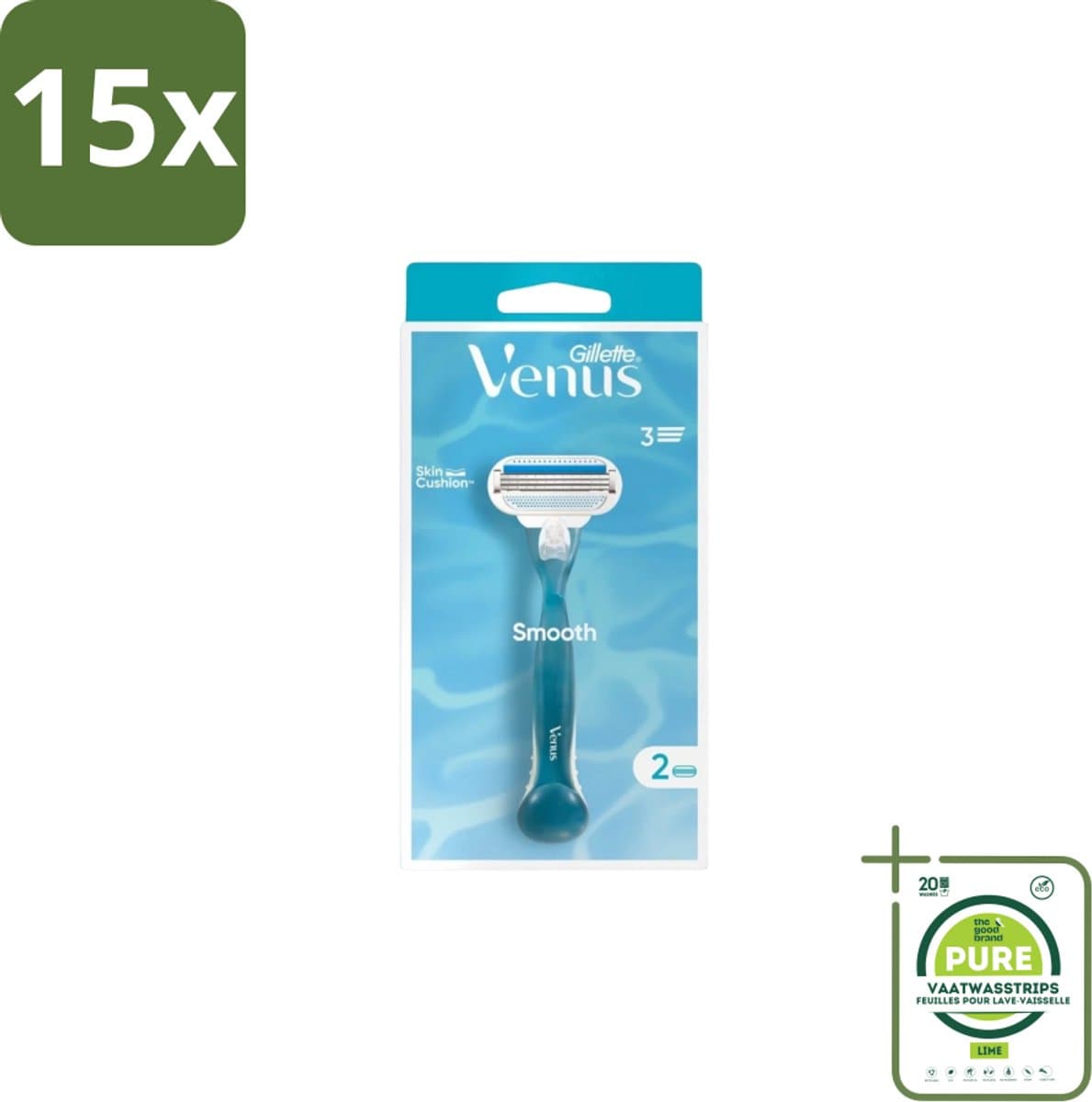 15 x Gillette - Venus Smooth – Rondingvolgende Mesjes – Handvat + 2 Navulmesjes - Grootverpakking - Scheermesje Vrouw - Huidbescherming - Scheren Voor Vrouwen - Venus SkinCushion - Duurzaam Scheren