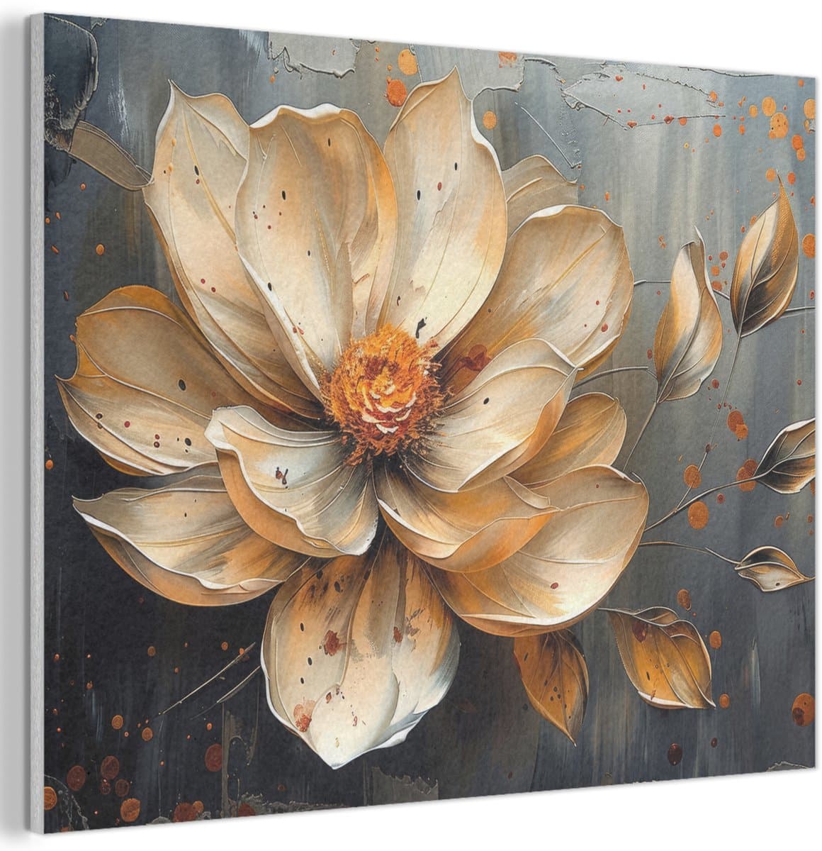 Akoestisch wandpaneel 70x50 cm - Vilt schilderij Bloemen - Goud - Kunst - Zwart - Modern - Akoestische panelen - Geluidsdempende wanddecoratie - Geluidsisolatie woonkamer - Muurdecoratie geluidspanelen