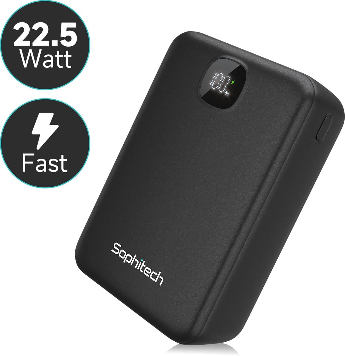 Sophitech Powerbank 30.000 mAh – 22.5W Snelladen – USB-A/USB-C – LED Display – Universele Draagbare Oplader – Geschikt voor iOS/Android – Inc Snellaad Kabel