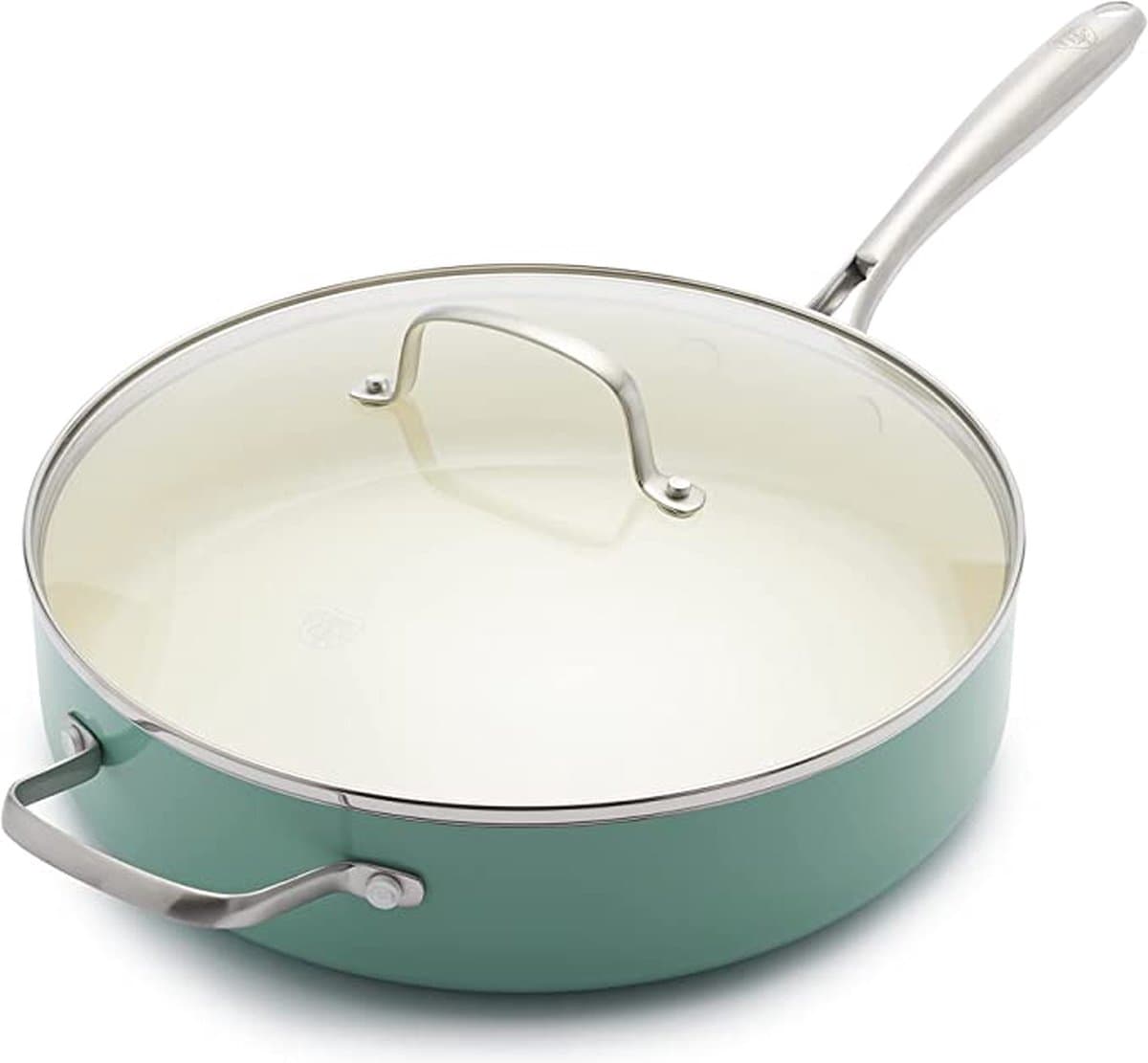 GreenLife Artisan Hapjespan 30cm - 4.8L - PFAS-vrije antikleeflaag - Hapjespan inductie - Keramische pan - Ovenbestendig tot 220°C - Met glazen deksel - Turkoois