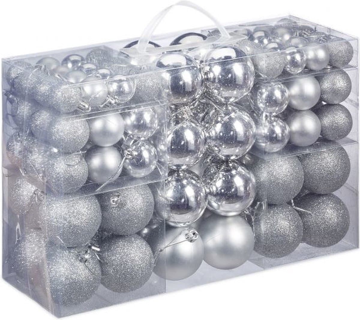 Relaxdays Kerstballen - 100x st - zilver - D3, D4, D6 cm - kunststof