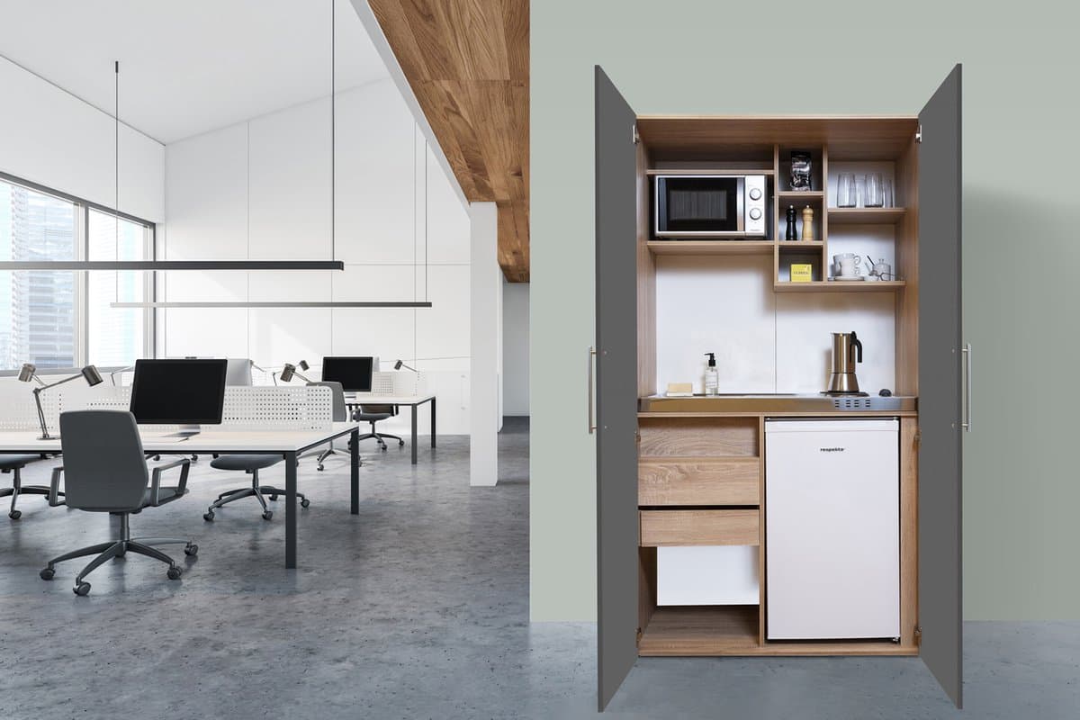 Goedkope keuken 104 cm - mini keuken met apparatuur Peter - Eiken/Grijs - elektrische kookplaat - koelkast - magnetron - kleine keuken - compacte keuken - keukenblok met apparatuur