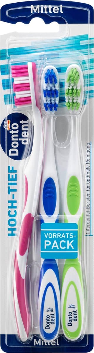 Dontodent Tandenborstel hoog-laag medium, 3 stuks