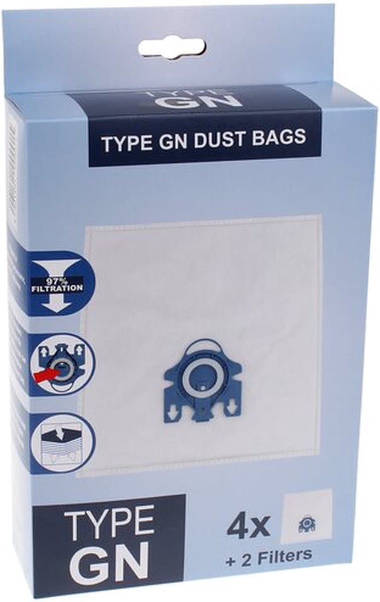 Geschikt voor MIELE - Stofzuigerzak GN HyClean 3D 4 Zakken + 2 Filters - 09917730