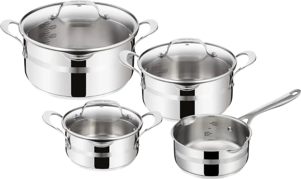 Jamie Oliver by Tefal Cook Smart Kookpannenset 4-delig - RVS - Deksels met Schenktuiten - Inductie