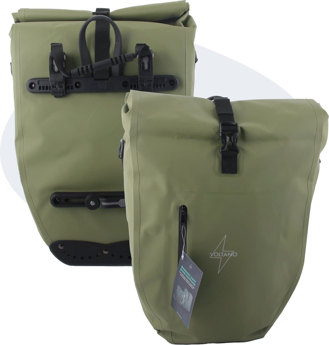 Voltano Luxe Fietstas 28L - Enkele Pakaftas - Mos Groen - 100% Waterdicht - Met Schouderband