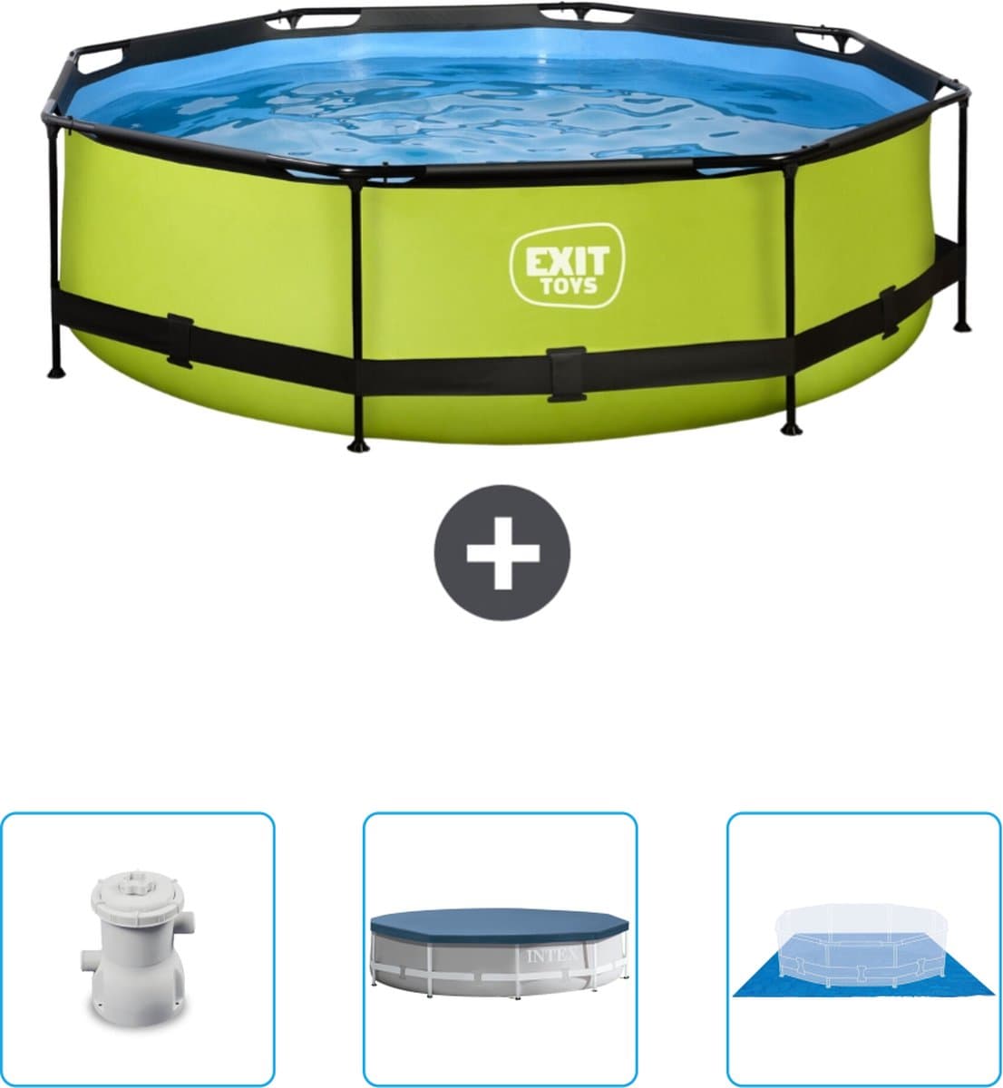 EXIT Rond Lime Frame Zwembad - 300 x 76 cm - Inclusief Pomp - Afdekzeil - Grondzeil - Nu extra voordelig