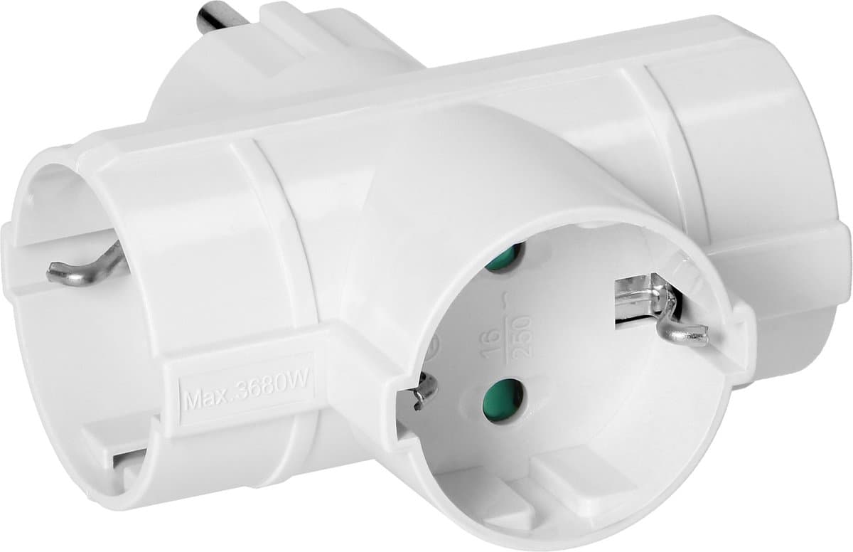 ORNO Verticale Stopcontact Splitter – 3-voudige Verdeelstekker met Randaarde, 16A, – Stekkerblok Wit