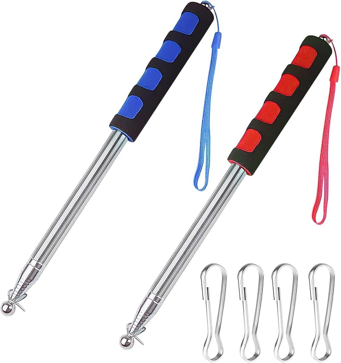 vlaggenmast, 2 stuks 2 m roestvrijstalen handheld vlaggenmast, uitschuifbare vlaggenmast en 4 stuks vlaggenmasthaken, draagbare intrekbare vlaggenmast voor lerarengids camping bedrijf