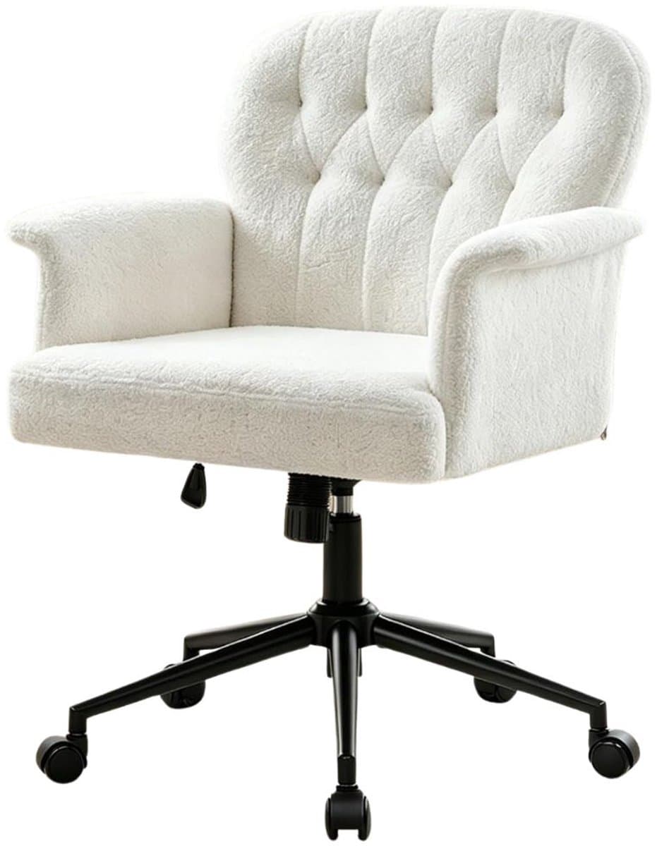 SP® Ergonomische bureaustoel - Bureaustoel van teddybont - Make-upstoel voor slaapkamer, woonkamer - Wit - 49cm x 59cm x 98cm