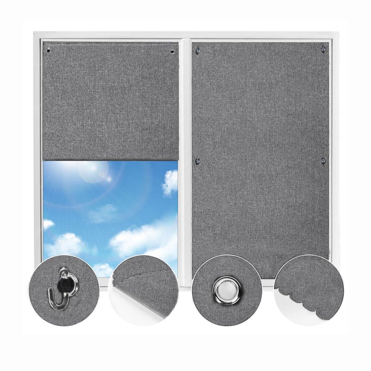 Gordijn Verduisterend zonder Boren 32 x 96 cm, Gordijnen met Zuignap, Zonwerende Gordijnen, Verduisteringsrolgordijn Katoen-linnenmix, voor Dakramen Tlaapkamer Auto
