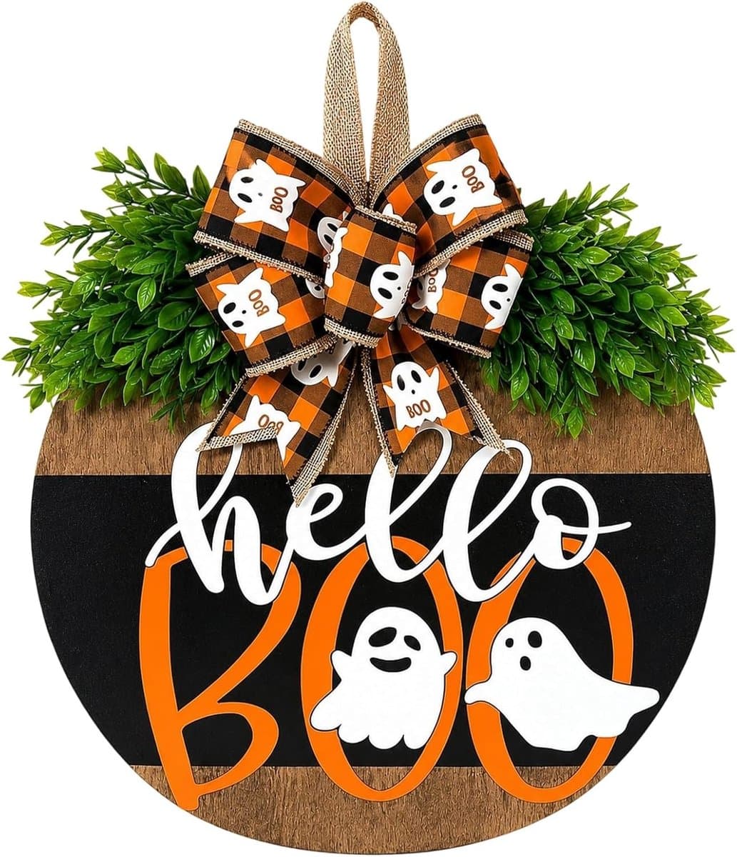 Herfstkrans voor de deur, decoratie voor Halloween en het najaar, sfeervolle herfstversiering