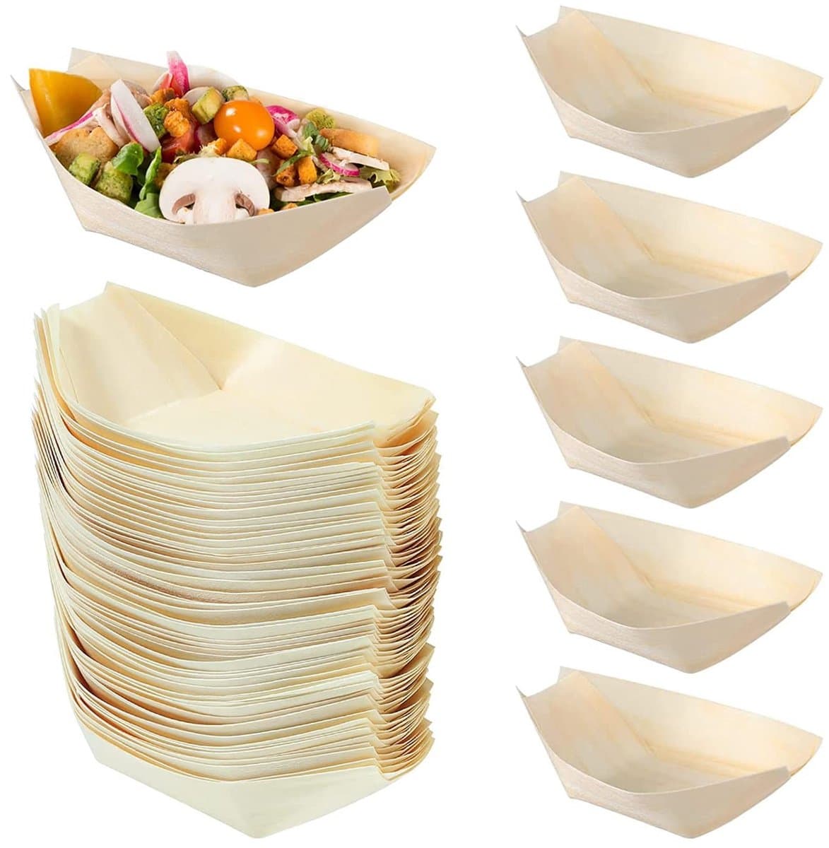 Dailygoods- Snackschalen 100 stuks - Wegwerp Borden - Houten Bootvorm