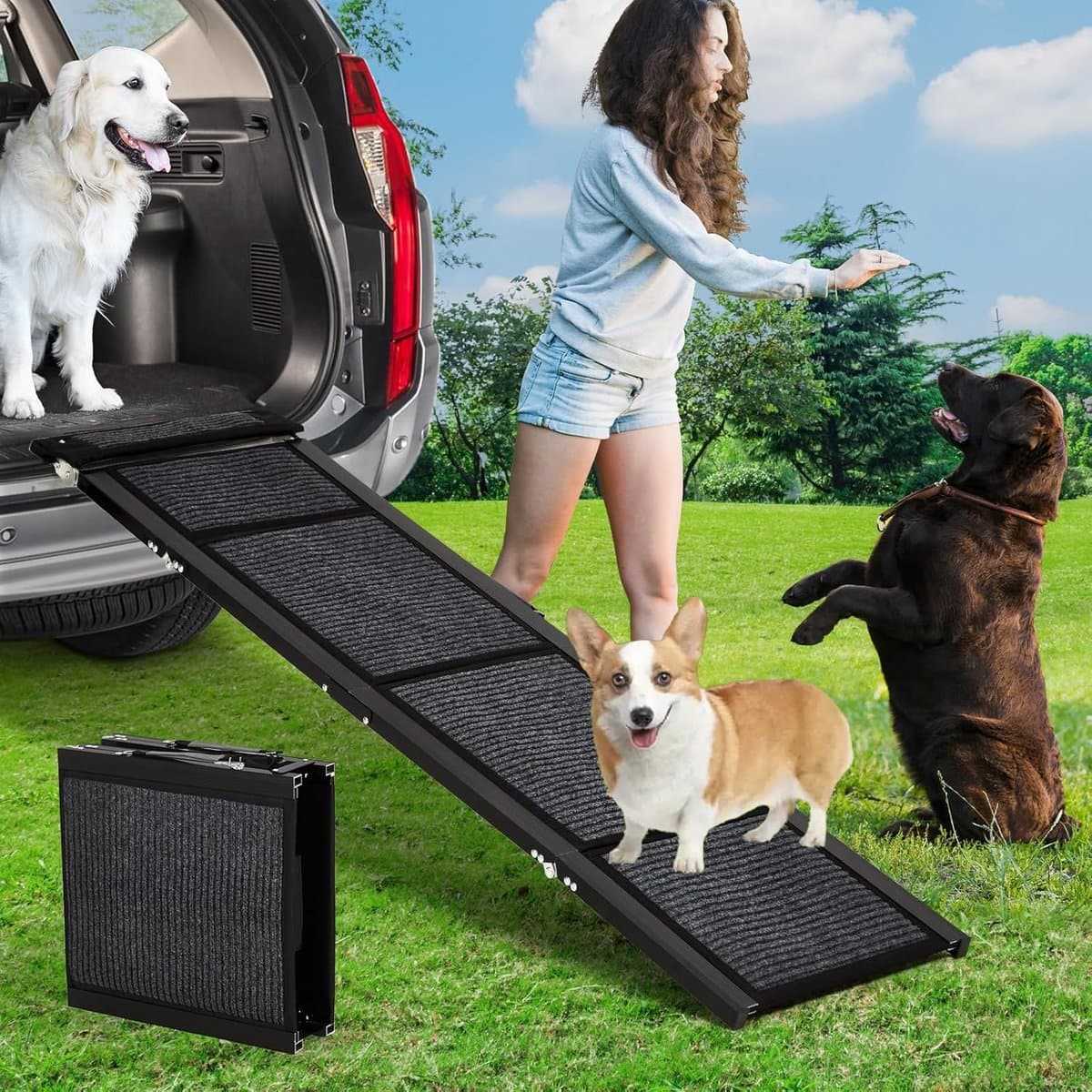 Triumpunpre Hondenoprijplaat - Inklapbare autohelling - 180 x 43cm, antislip aluminium, tot 122kg - Voor honden van alle groottes