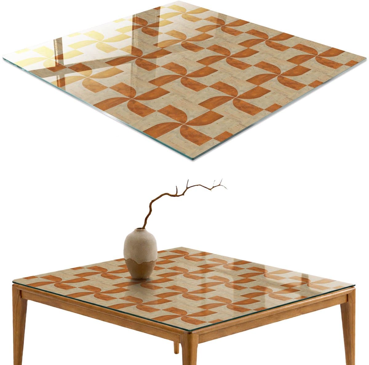 ArtPrintCave Kleurrijk mozaïek Glazen Tafelblad 60x60 cm - Tafelblad Rechthoek - Oranje Glazen Eettafel - Achtergronden en patronen Bureaublad