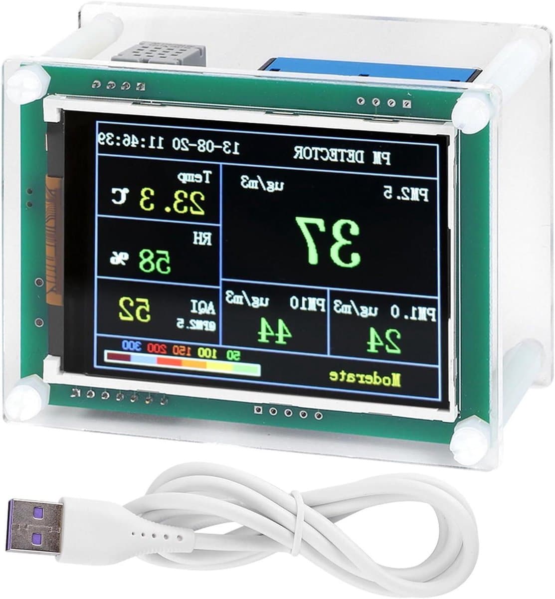 PM2.5 Detector - Luchtkwaliteit Monitor - Binnenlucht Meten - Snelle Arm Processor - 18x12x10 cm - Wit