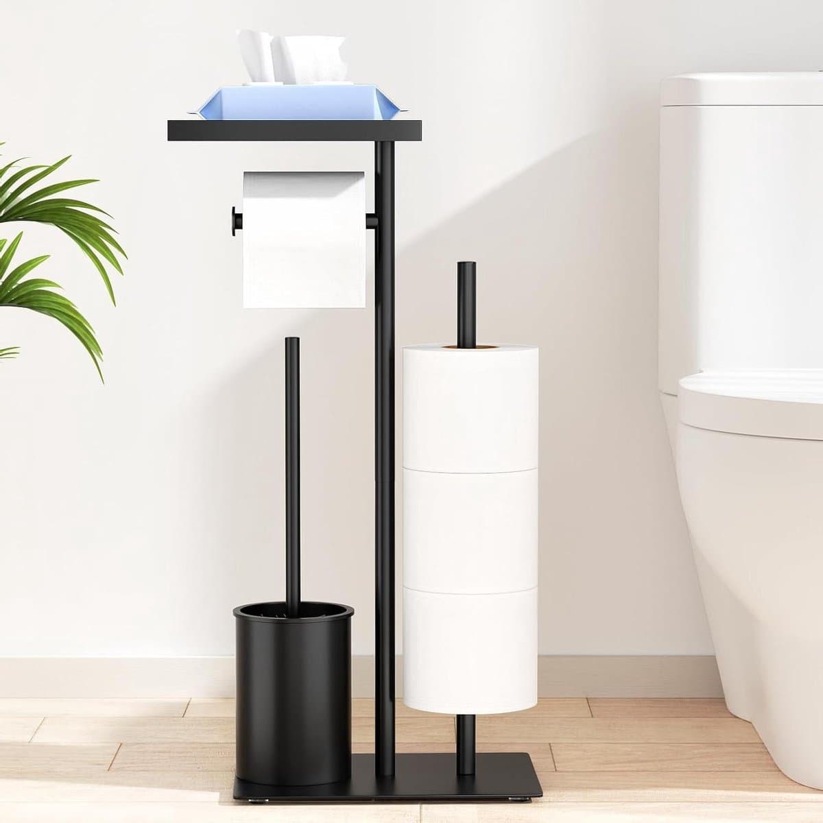 Toiletgarnituur - WC set - Badkamer Organisatie - Met Legplank - 3 Rollen - Zwart