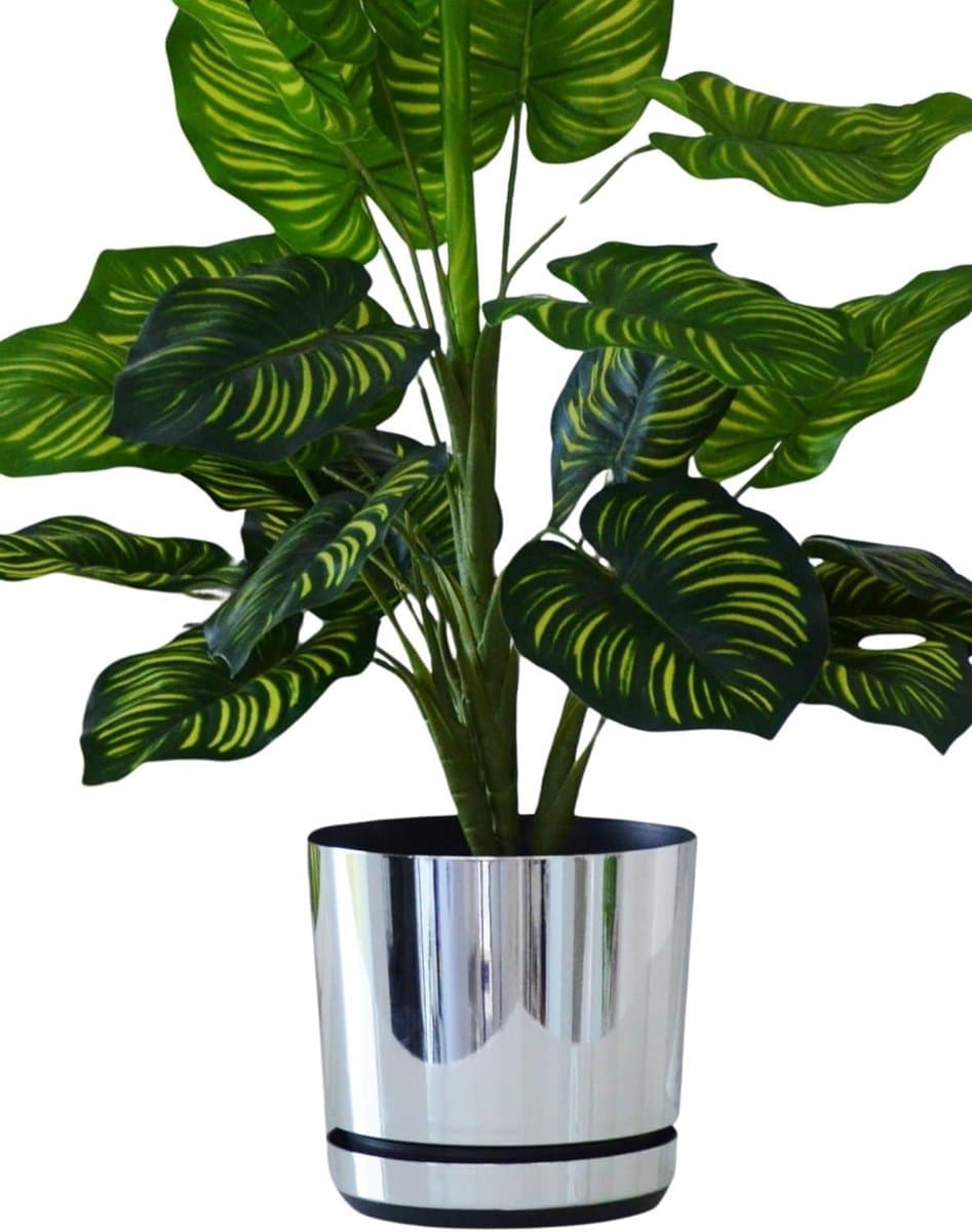 Ronde Bloempot - Plantenbak Metaal - Planten Verfraaien - Handmatig Gedecoreerd - 12 cm - Spiegelzilver