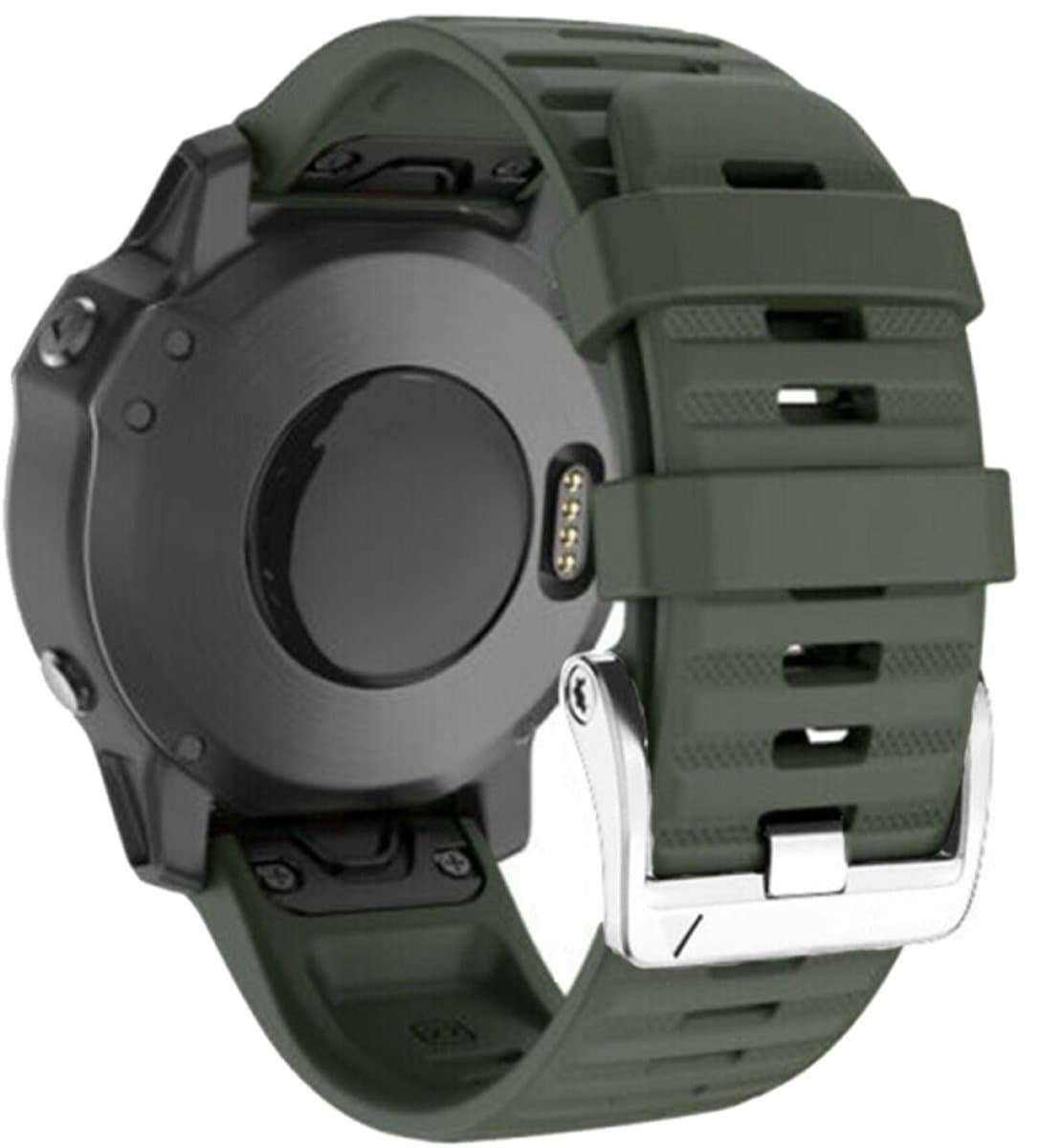 Voor Garmin Forerunner 965 / 955 / 945 / 935 schroef zilveren stalen gesp siliconen horlogeband (legergroen)
