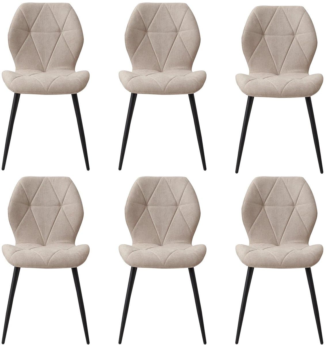 Brandistry - Eetkamer Stoelen - Stoelen - Eetkamer - Set Van 6 - Moderne Eetkamerstoelen - Stalen Poten - 48x42x86 - Beige