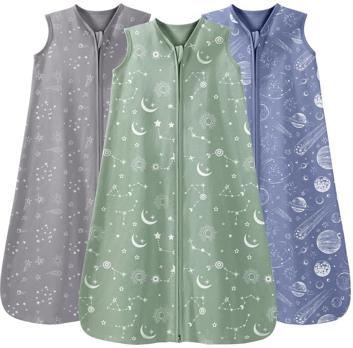 Babyslaapzak 3-pack - Draagbare deken - Veilig slapen - 100% gekamd katoen - 0.5 Tog - Grijs Groen