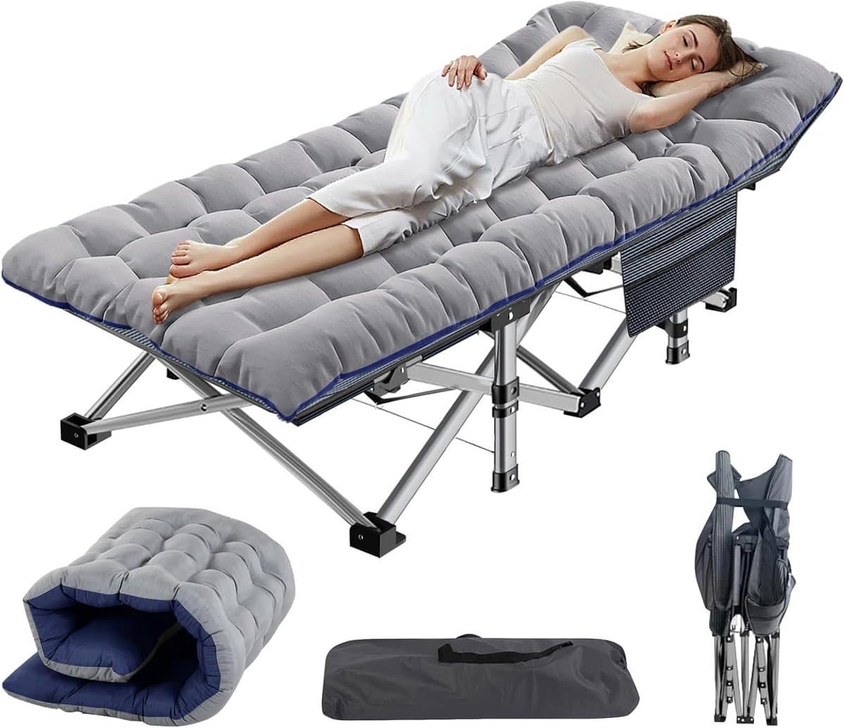 Vouwbed met Matras - Gastenbed Campingbed - Kamperen en Ontspannen - Versterkt Stalen Frame - 190 x 71 cm - Grijs