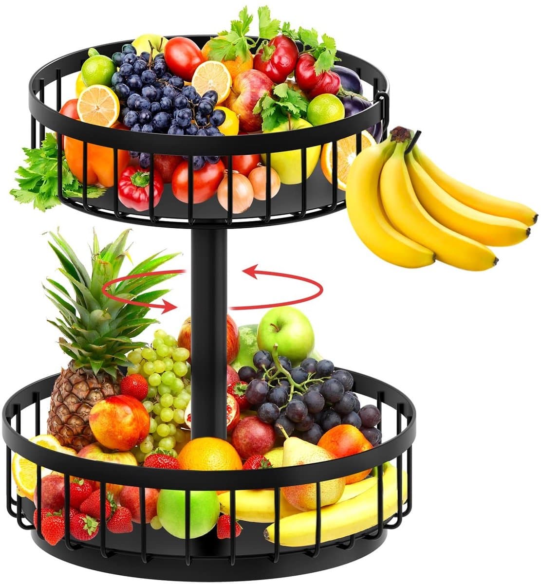 Solidchoice- Fruitmand 2 etages - Fruit etagere - Fruitschaal zwart - Opbergrek - Afneembare constructie - Houdt groenten en fruit vers