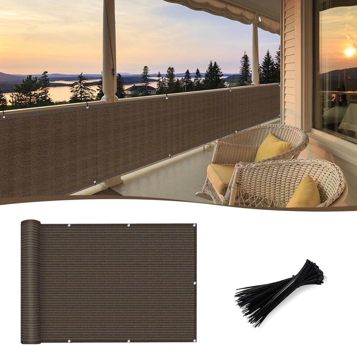 Balkon Privacyscherm - Windscherm Mesh - Privacy Creëren - 90% Inkijkblokkade - 1 x 98 m - Bruin
