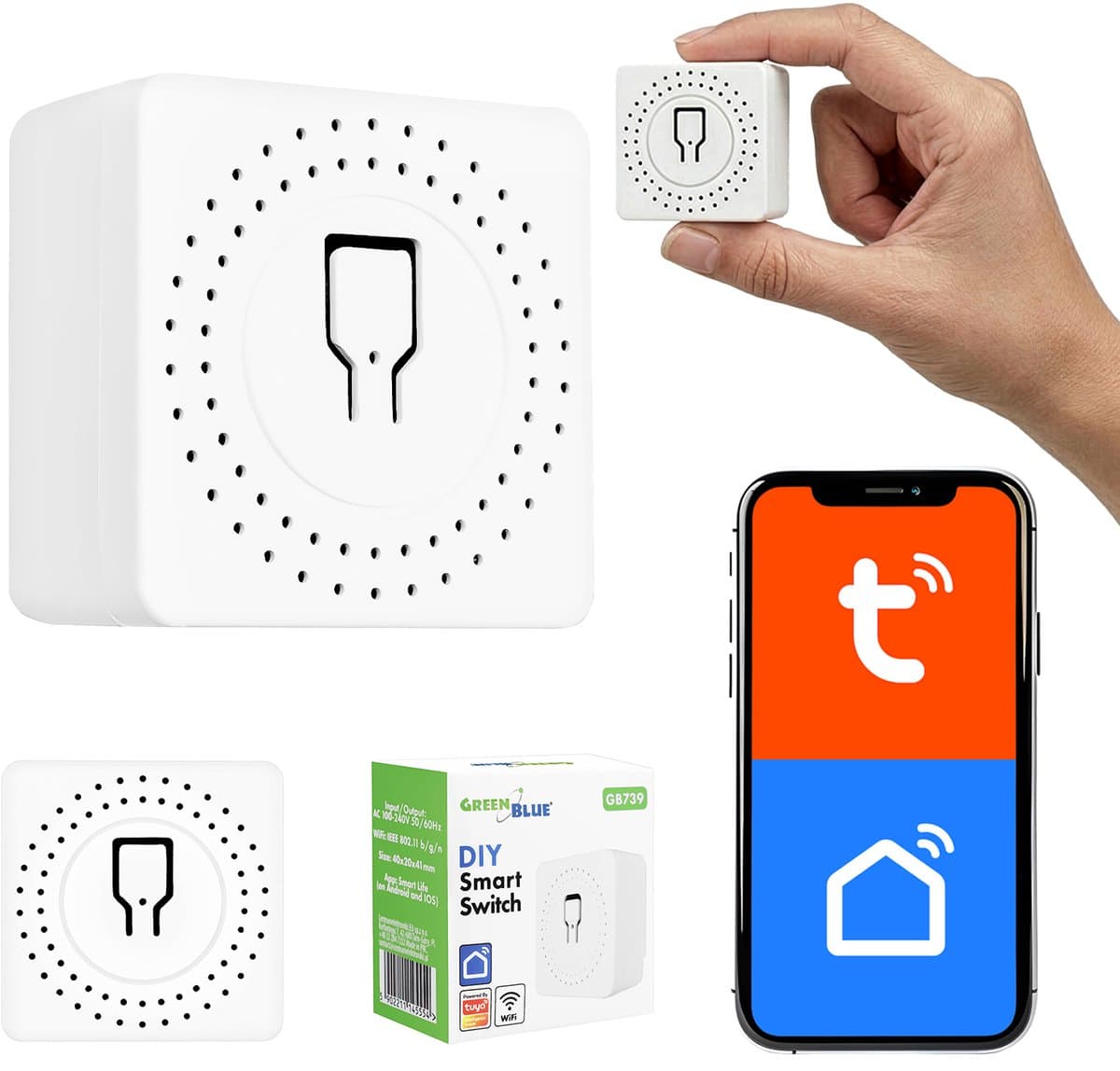 GreenBlue inbouw wifi schakelaar - 100-240 V wisselstroom, 50/60 Hz, max. 16 A, voor LED 150 W, GB739