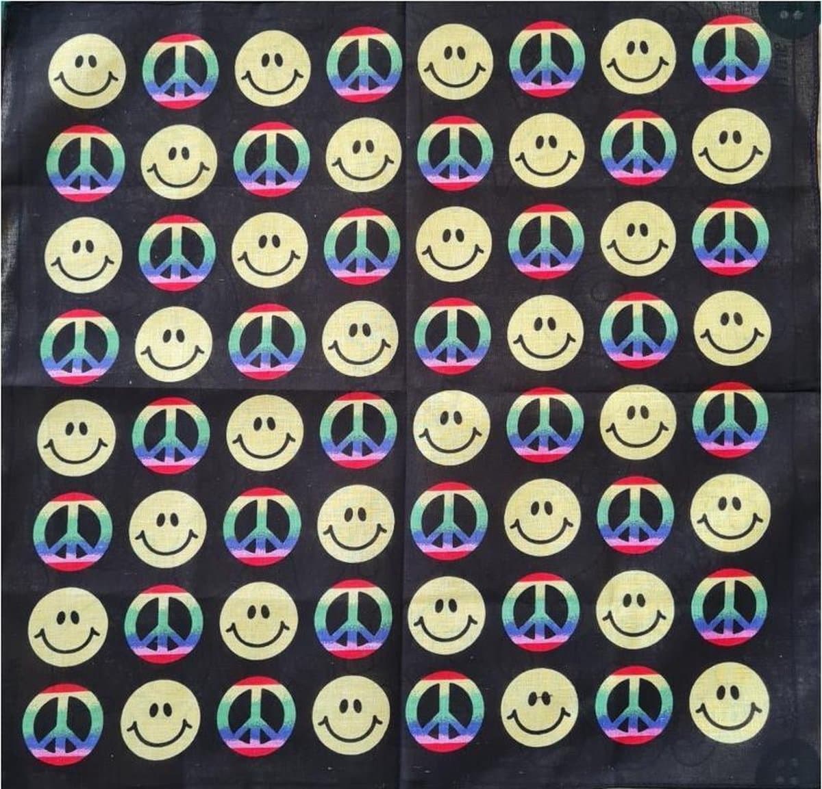 Haarsoires Haarband Bandana Zakdoek 55cm – Smiley Print – Zwart Geel - Multifunctioneel Accessoire voor Haar, Festivals en Mode - One Size & Unisex