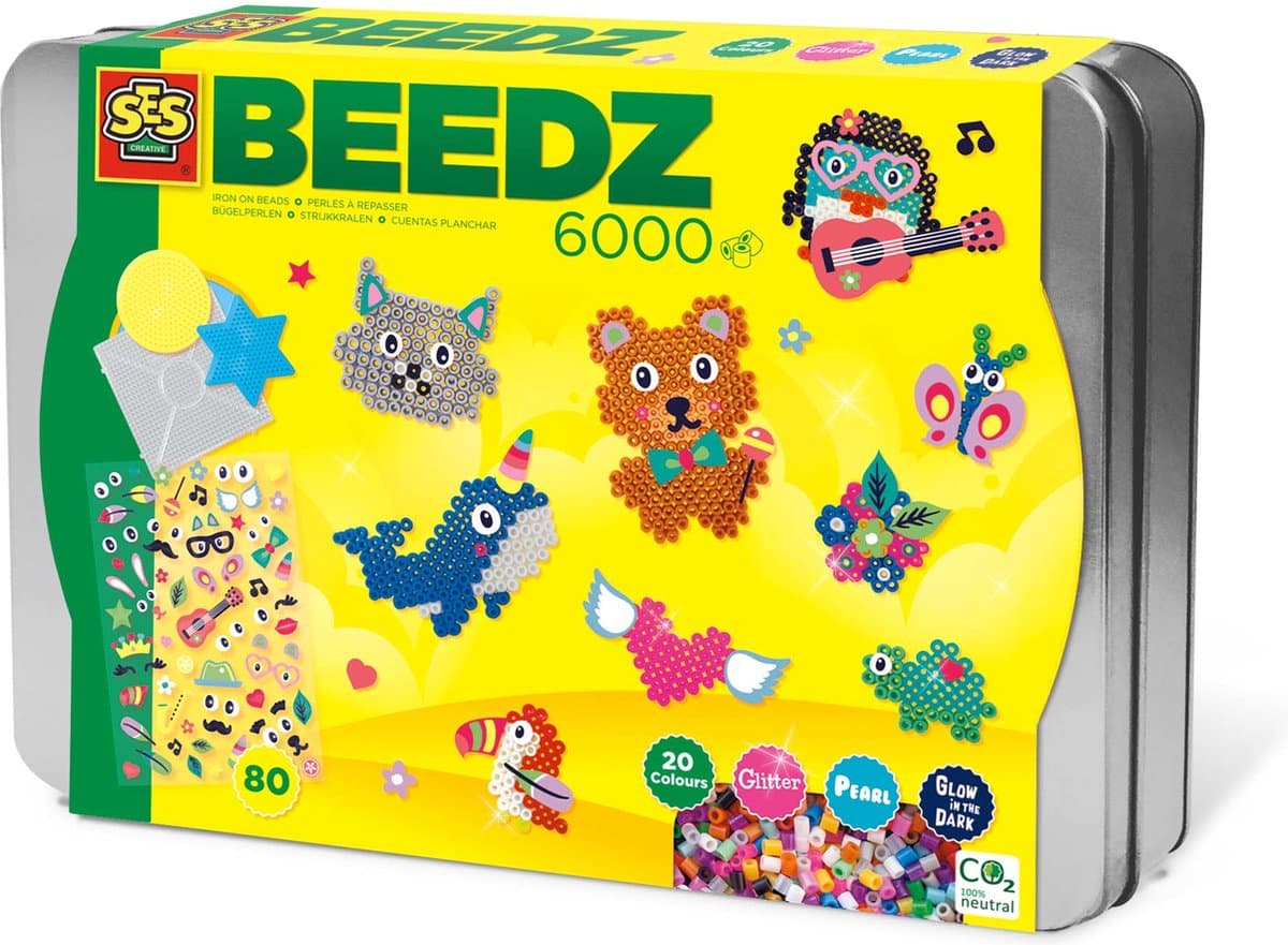 SES Beedz - Strijkkralen - Luxe sorteer box - 6000 strijkkralen - met stickervel - in handige sorteerbox met vakjes - PVC vrij