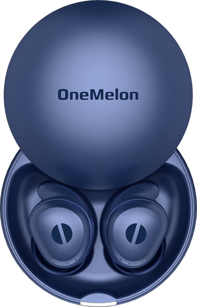 OneMelon Drops - draadloze oordopjes - kleine oordopjes - donkerblauw - bluetooth 5.3 oortjes o.a. voor slapen - ANC en Transparency mode - ENC microfoon - touch bediening - usb-c - draadloos opladen - slaapoordopjes